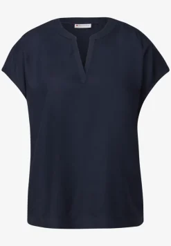 Split Neck Bluse in Unifarbe