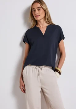 Split Neck Bluse in Unifarbe