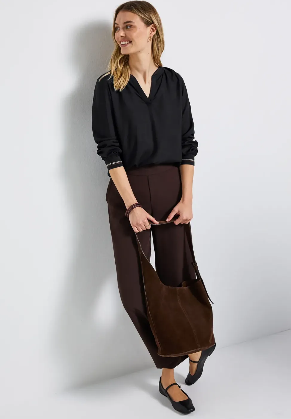Split Neck Bluse mit Tape