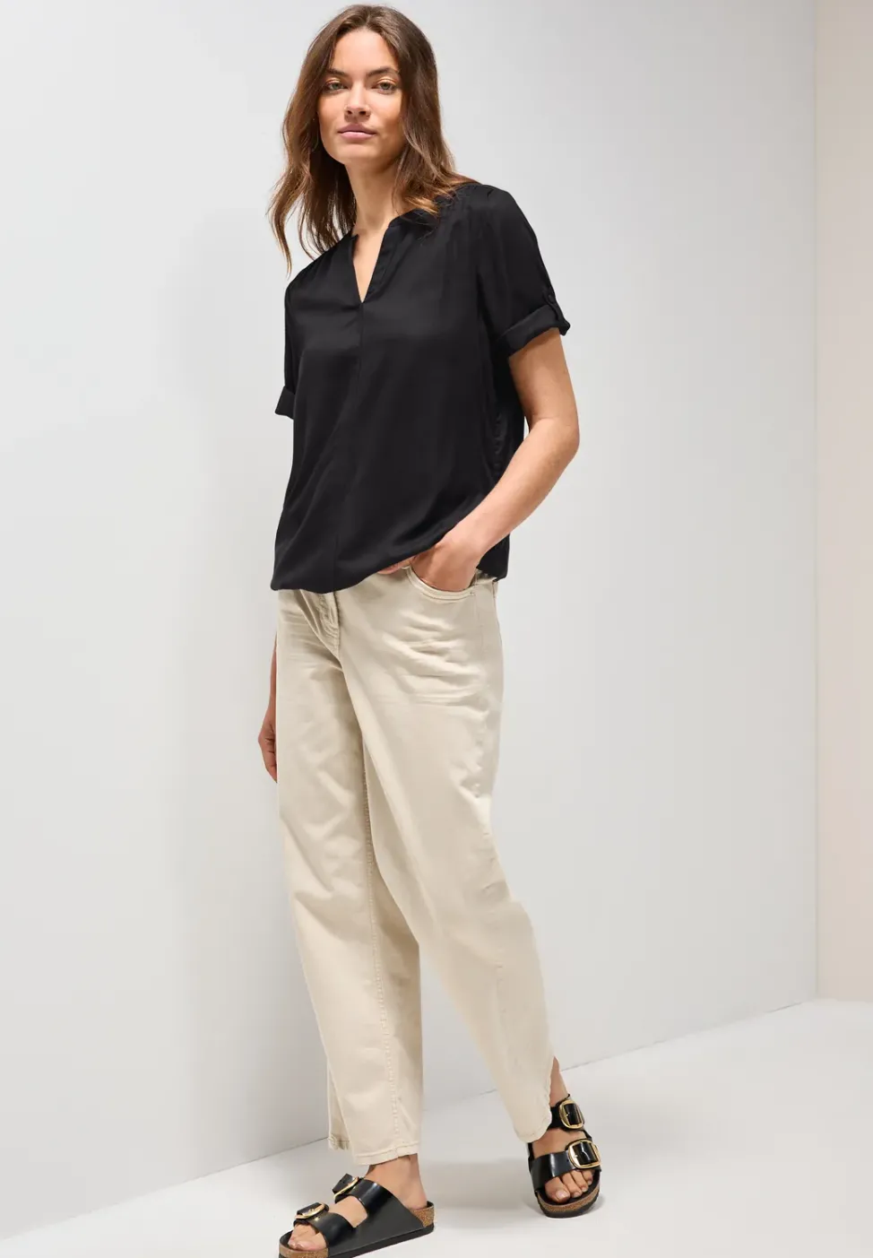 Split Neck Viskose-Bluse