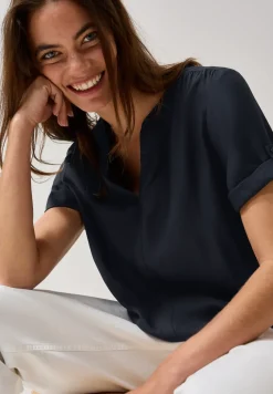Split Neck Viskose-Bluse