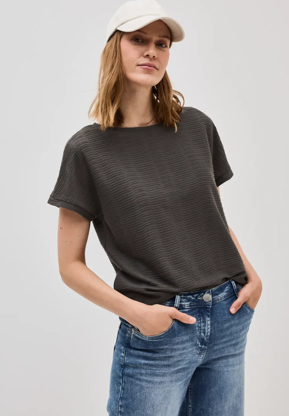 Strukturshirt in Unifarbe