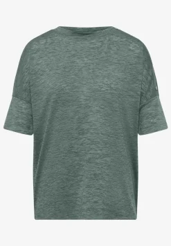 T-Shirt in Leinen-Optik mit Knöpfen