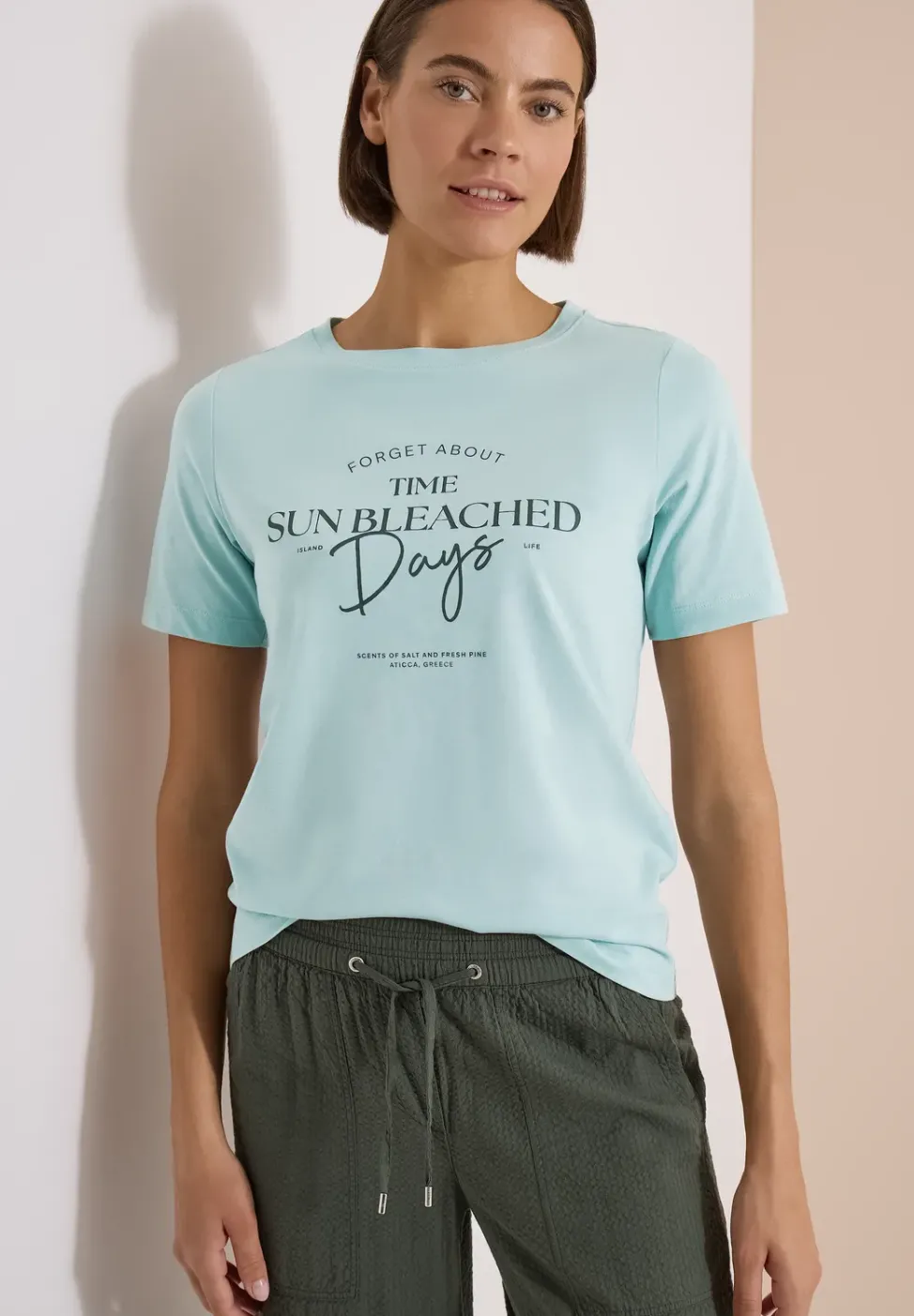T-Shirt mit Boat Neck und Wording Artwork