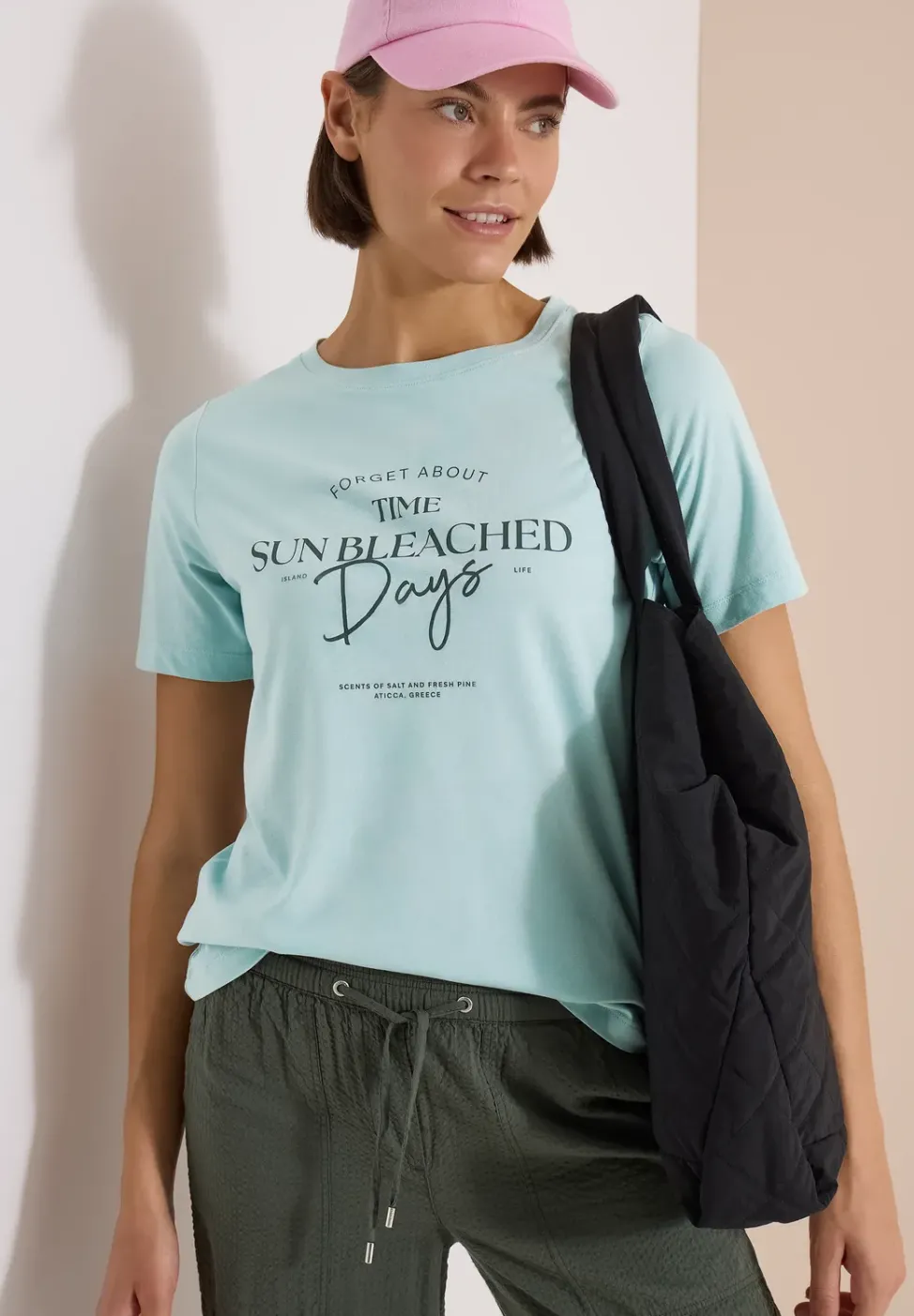 T-Shirt mit Boat Neck und Wording Artwork