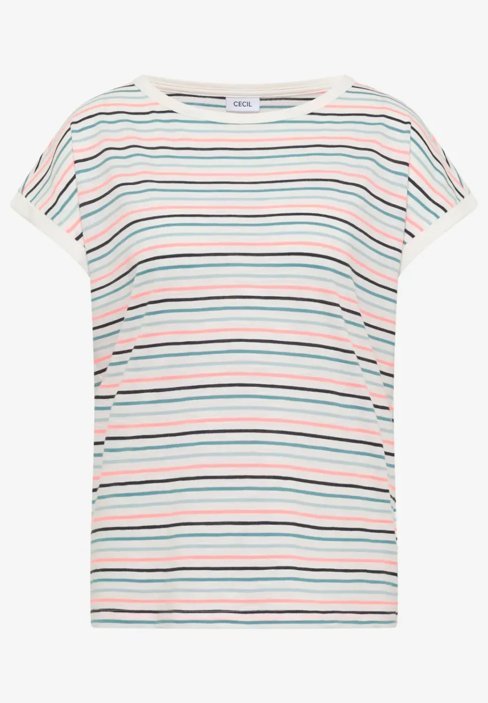 T-Shirt mit Boat Neck und Turn-Up-Detail