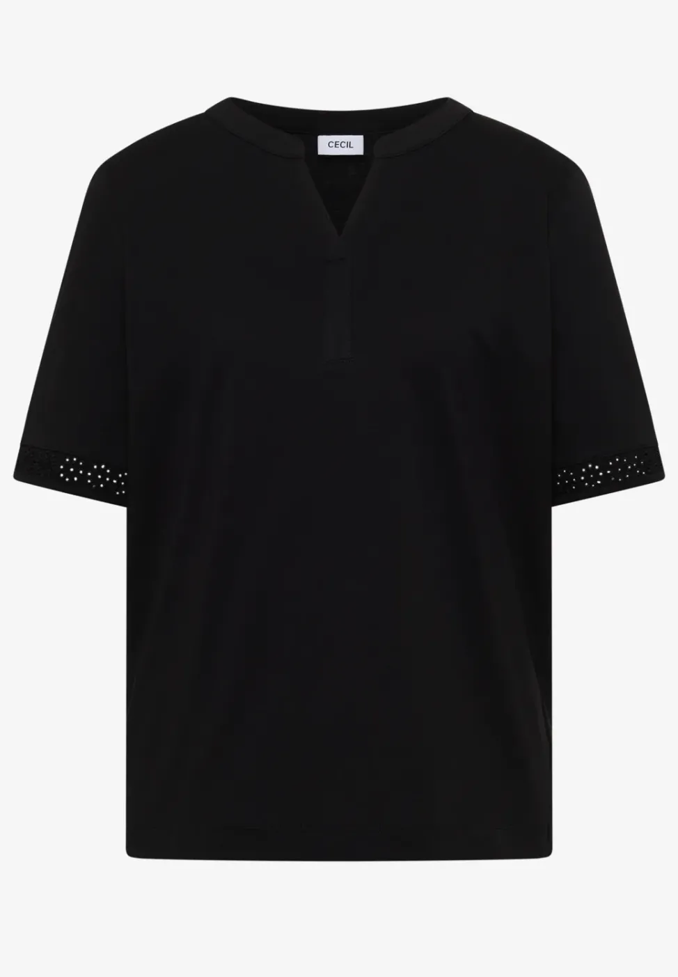 T-Shirt mit Split Neck und Crochet-Tape