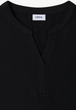 T-Shirt mit Split Neck und Crochet-Tape