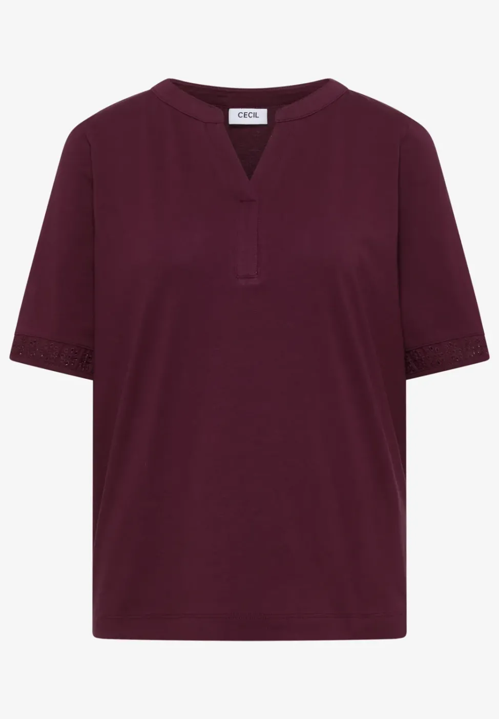 T-Shirt mit Split Neck und Crochet-Tape