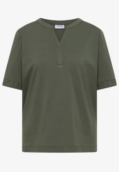 T-Shirt mit Split Neck und Crochet-Tape