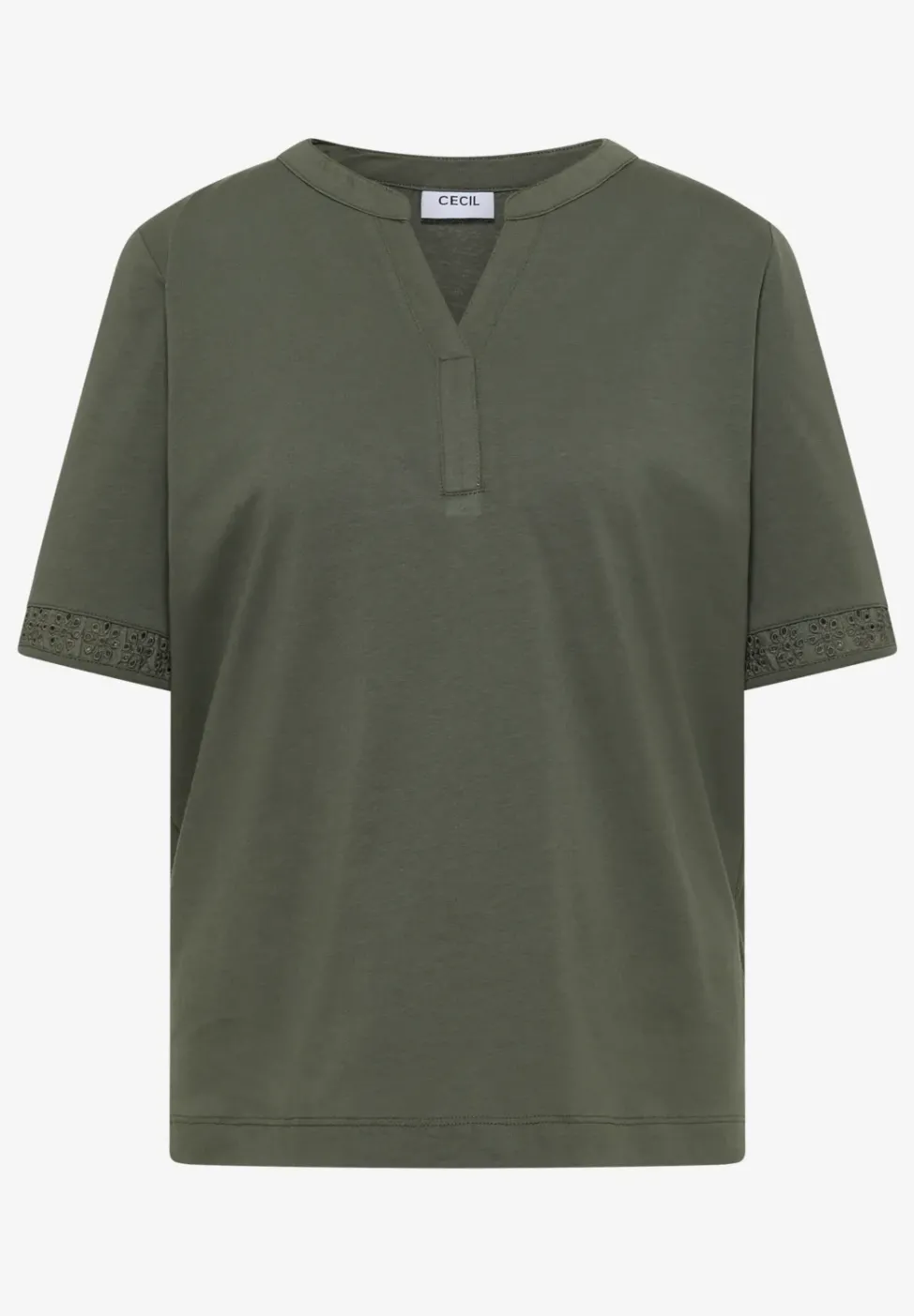 T-Shirt mit Split Neck und Crochet-Tape