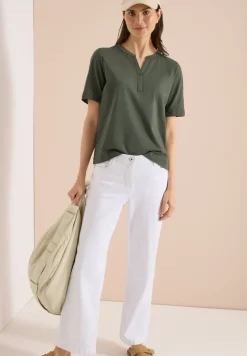 T-Shirt mit Split Neck und Crochet-Tape