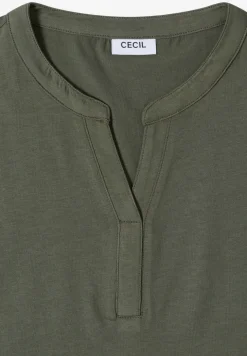 T-Shirt mit Split Neck und Crochet-Tape