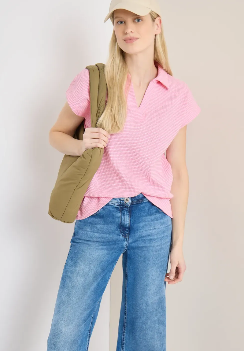 T-Shirt mit Struktur im Two-Tone-Look
