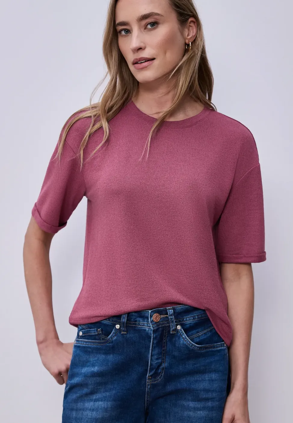 T-Shirt mit Rundhals im Strick-Look
