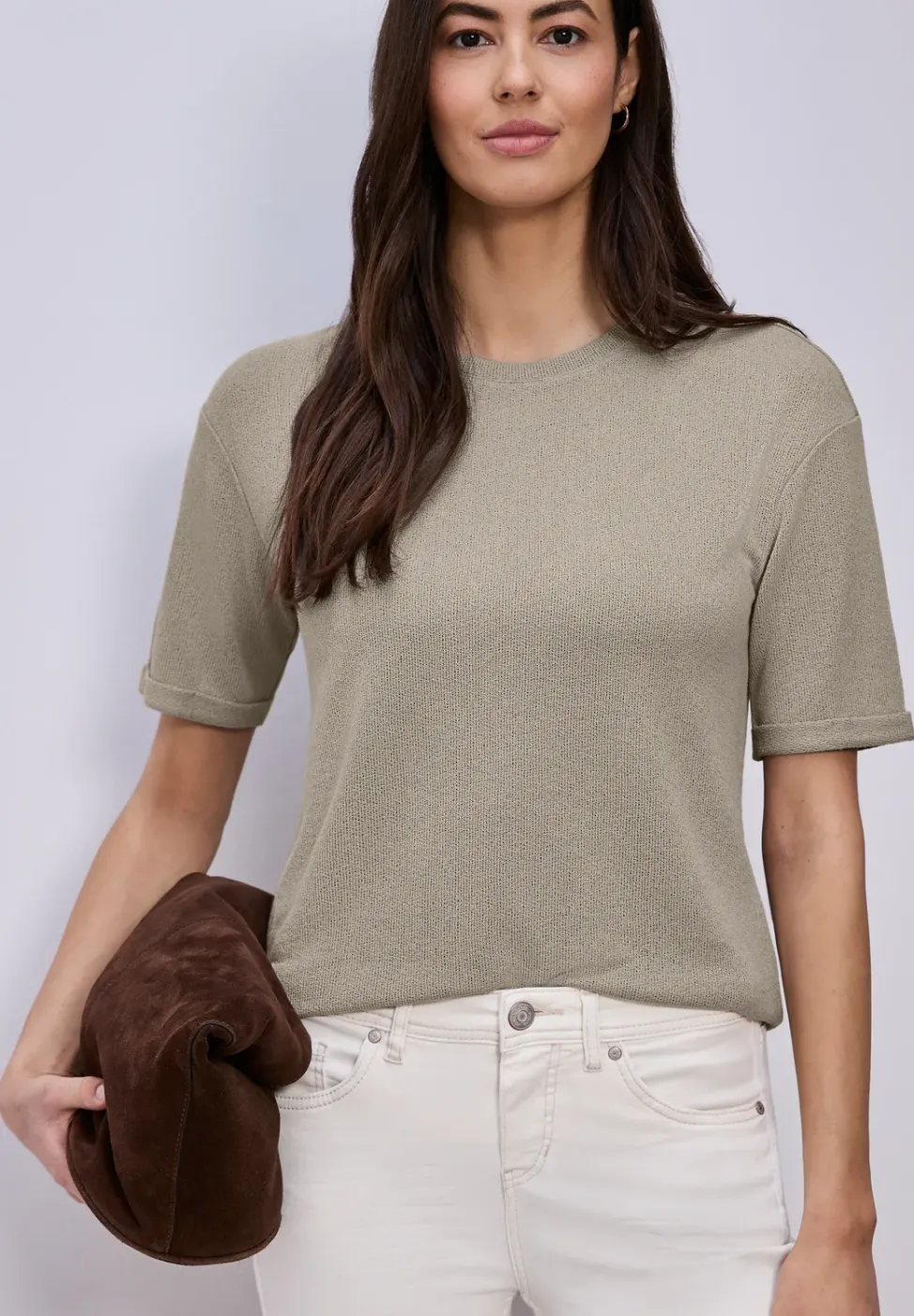 T-Shirt mit Rundhals im Strick-Look