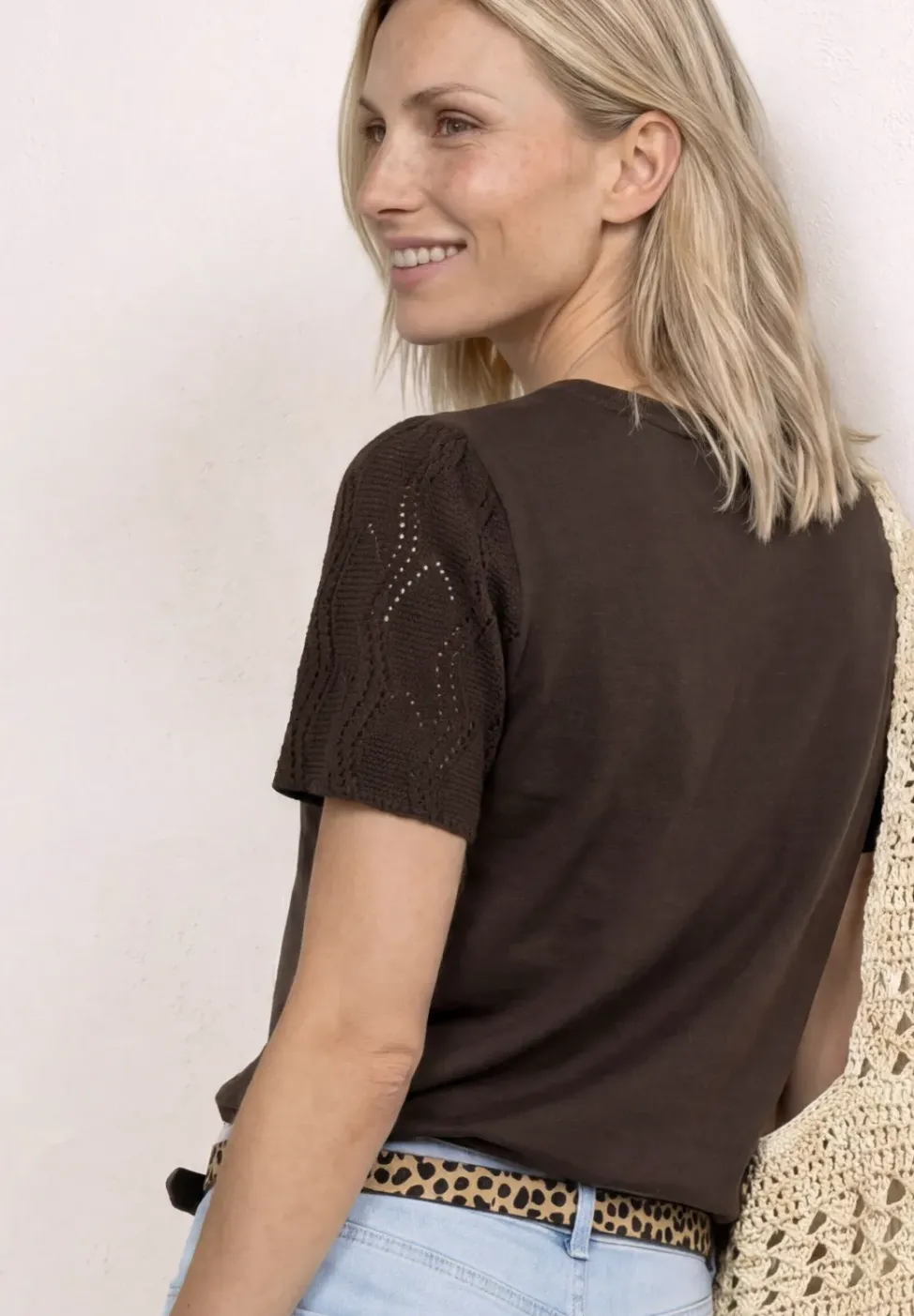 T-Shirt mit Rundhals und Spitzenärmeln