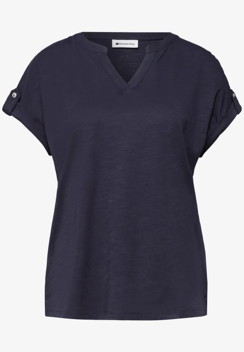 T-Shirt mit Split Neck und Knopfdetails