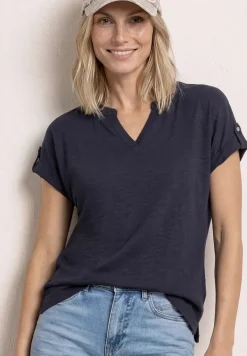 T-Shirt mit Split Neck und Knopfdetails