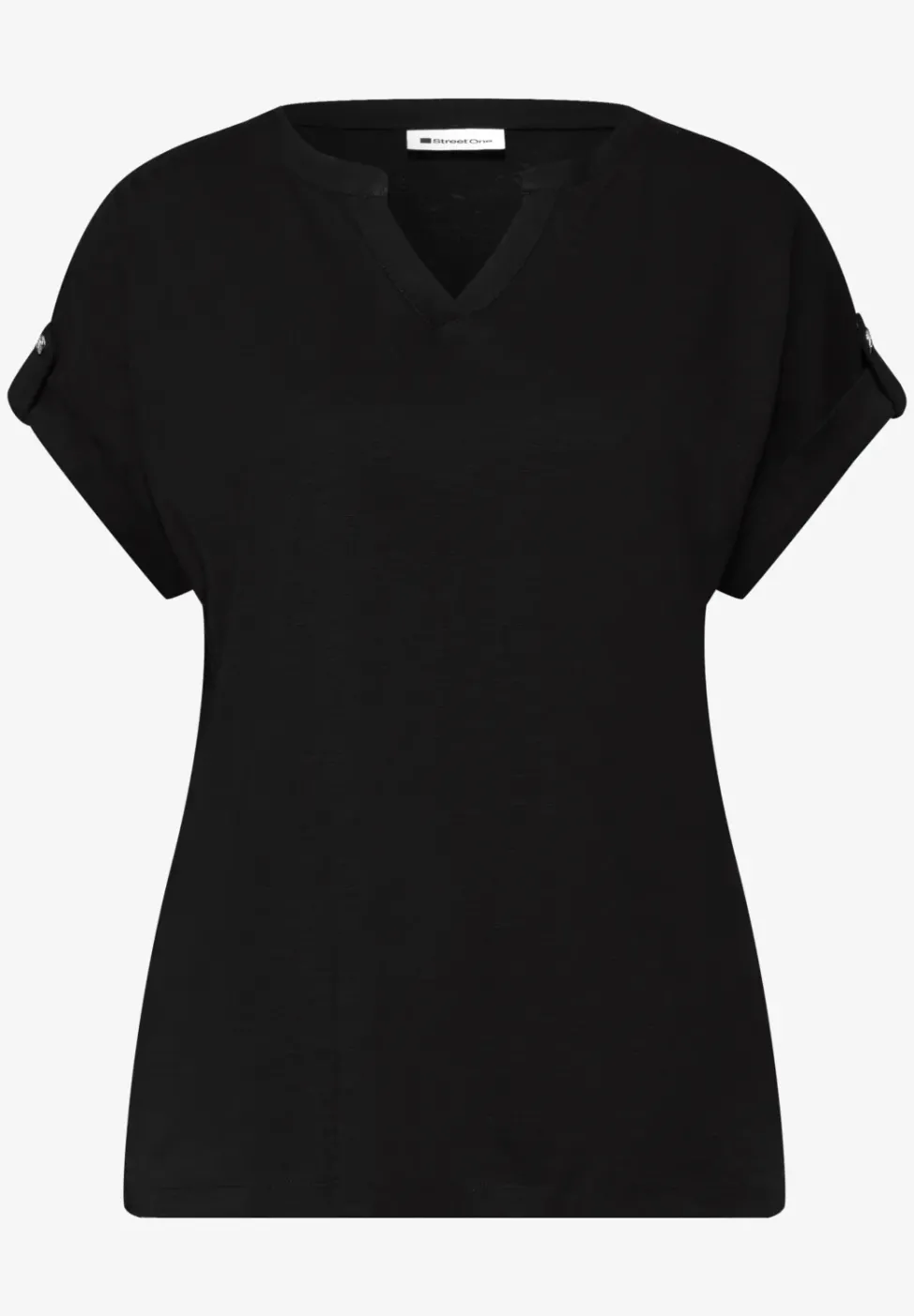 T-Shirt mit Split Neck und Knopfdetails