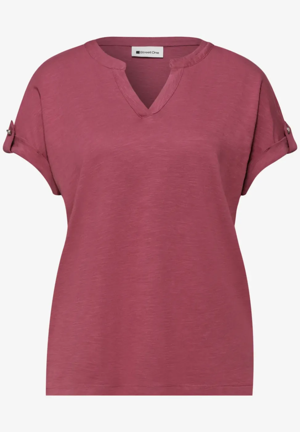 T-Shirt mit Split Neck und Knopfdetails