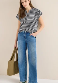T-Shirt mit Split Neck und Struktur