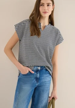 T-Shirt mit Split Neck und Struktur