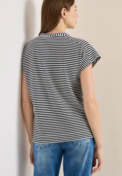 T-Shirt mit Split Neck und Struktur