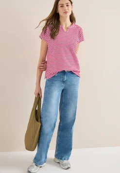 T-Shirt mit Split Neck und Struktur