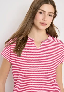 T-Shirt mit Split Neck und Struktur