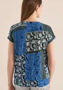 T-Shirt mit V-Neck und Patchwork-Print