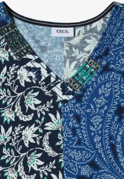 T-Shirt mit V-Neck und Patchwork-Print