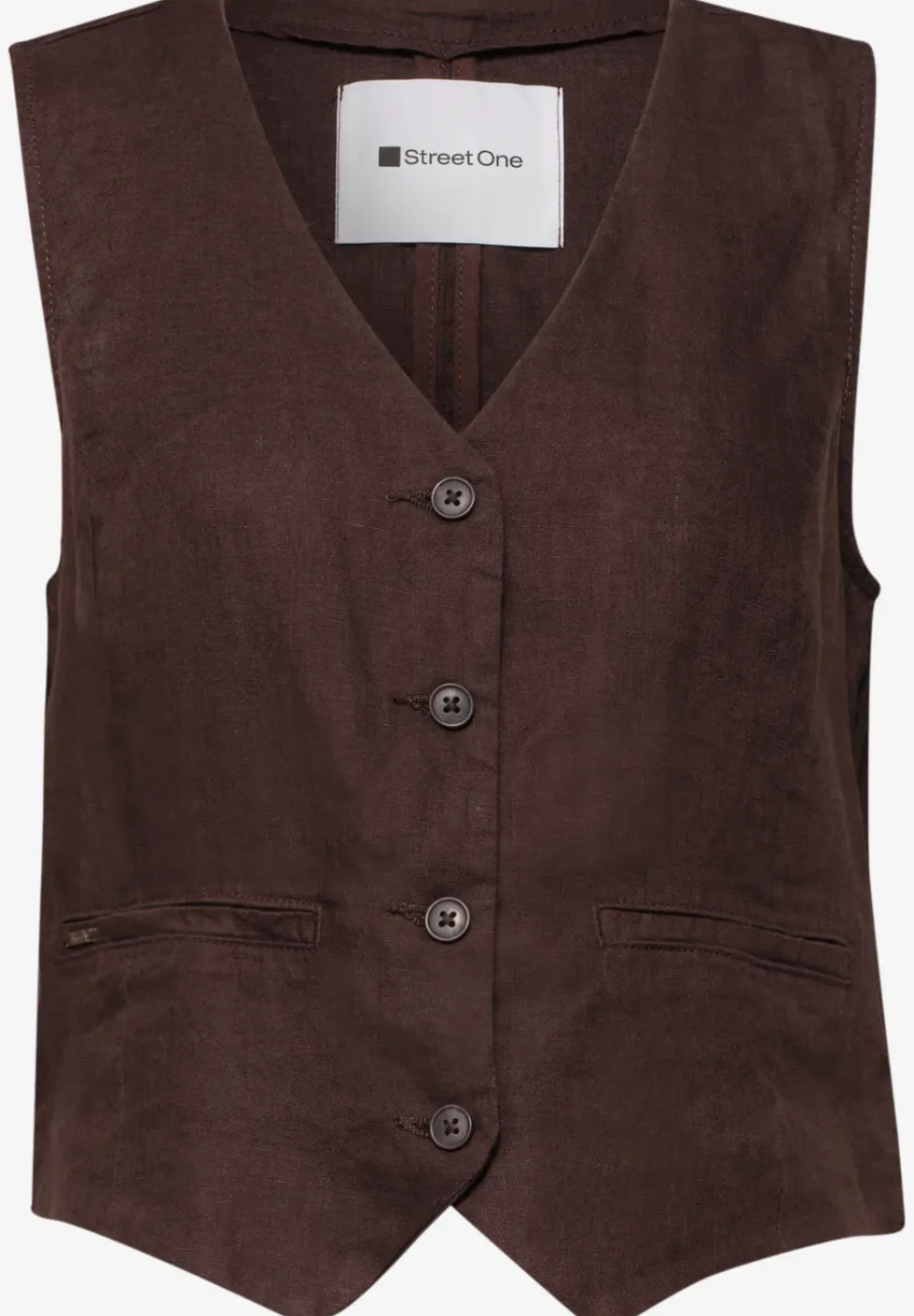 Weste mit V-Neck und Knöpfen aus Leinen