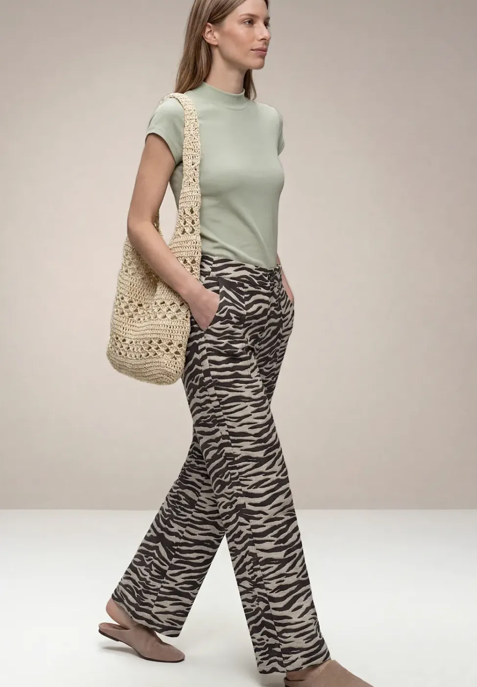 Wide Leg Hose im Loose Fit mit Animal Print