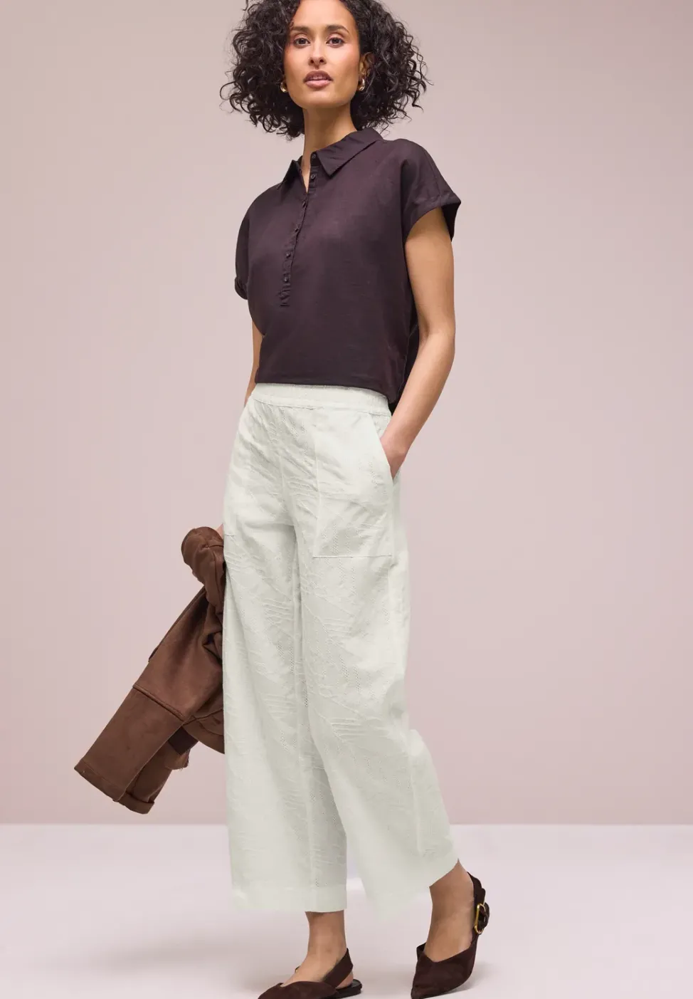 Wide Leg Hose mit Embroidery-Muster